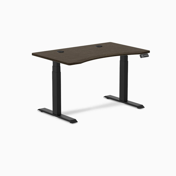 Desky Dual Ergo Edge Sit Stand Desk, Dark Bamboo desktop, Matte Black frame