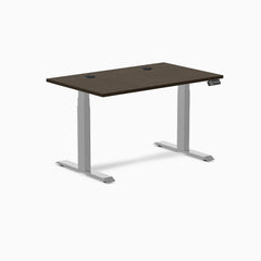 Desky Dual Bamboo Sit Stand Desk, Dark Bamboo desktop, Gray frame