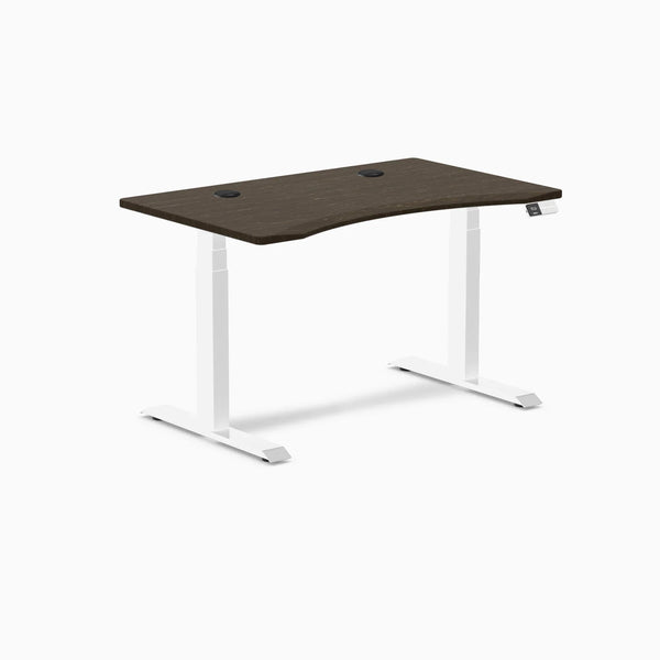 Desky Dual Ergo Edge Sit Stand Desk, Dark Bamboo desktop, White frame