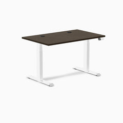 Desky Dual Bamboo Sit Stand Desk, Dark Bamboo desktop, White frame