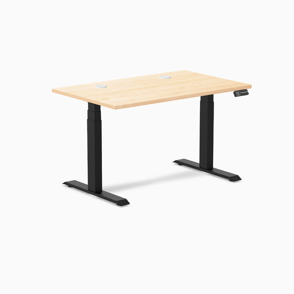 Desky Dual Hardwood Sit Stand Desk, Maple desktop, Matte Black frame