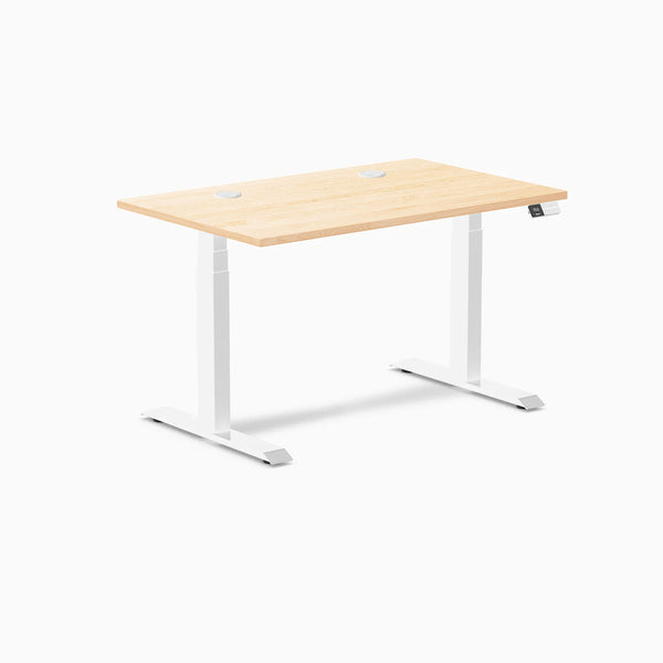 Desky Dual Hardwood Sit Stand Desk, Maple desktop, White frame