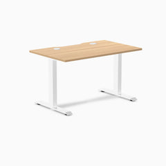 Desky Zero Scalloped Laminate Office Desk, Sublime Teak desktop, White frame