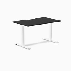 Desky Zero Scalloped Laminate Office Desk, Black desktop, White frame