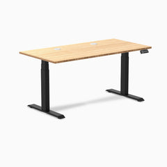 Desky Dual Bamboo Sit Stand Desk, Bamboo desktop, Matte Black frame
