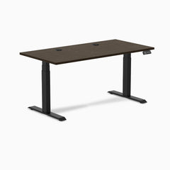 Desky Dual Bamboo Sit Stand Desk, Dark Bamboo desktop, Matte Black frame