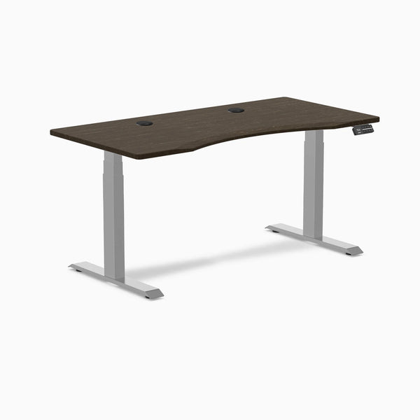 Desky Dual Ergo Edge Sit Stand Desk, Dark Bamboo desktop, Gray frame