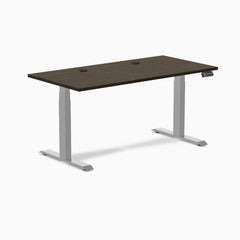 Desky Dual Bamboo Sit Stand Desk, Dark Bamboo desktop, Gray frame