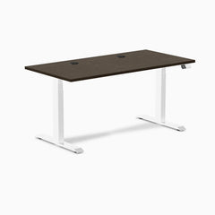 Desky Dual Bamboo Sit Stand Desk, Dark Bamboo desktop, White frame