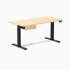 Desky Dual Hardwood Standing Desk With Drawer, Maple desktop, Matte Black frame