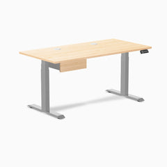 Desky Dual Hardwood Standing Desk With Drawer, Maple desktop, Gray frame