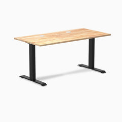 Desky Zero Rubberwood Office Desk, Natural Timber desktop, Matte Black frame