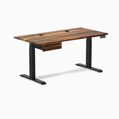 Desky Dual Hardwood Standing Desk With Drawer, Pheasantwood desktop, Matte Black frame