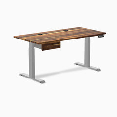 Desky Dual Hardwood Standing Desk With Drawer, Pheasantwood desktop, Gray frame