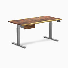 Desky Dual Hardwood Standing Desk With Drawer, Saman desktop, Space Gray frame