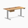 Desky Dual Hardwood Standing Desk With Drawer, Teak desktop, Gray frame