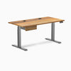 Desky Dual Hardwood Standing Desk With Drawer, Teak desktop, Space Gray frame