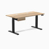 Desky Dual Hardwood Standing Desk With Drawer, White Ash desktop, Matte Black frame