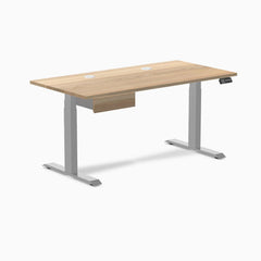 Desky Dual Hardwood Standing Desk With Drawer, White Ash desktop, Gray frame