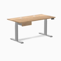 Desky Dual Hardwood Standing Desk With Drawer, White Oak desktop, Gray frame