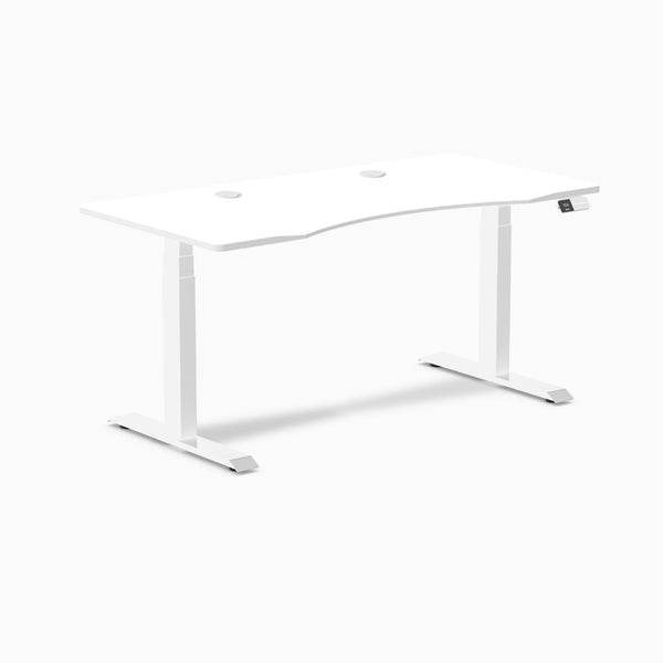 Desky Dual Ergo Edge Sit Stand Desk, White desktop, White frame