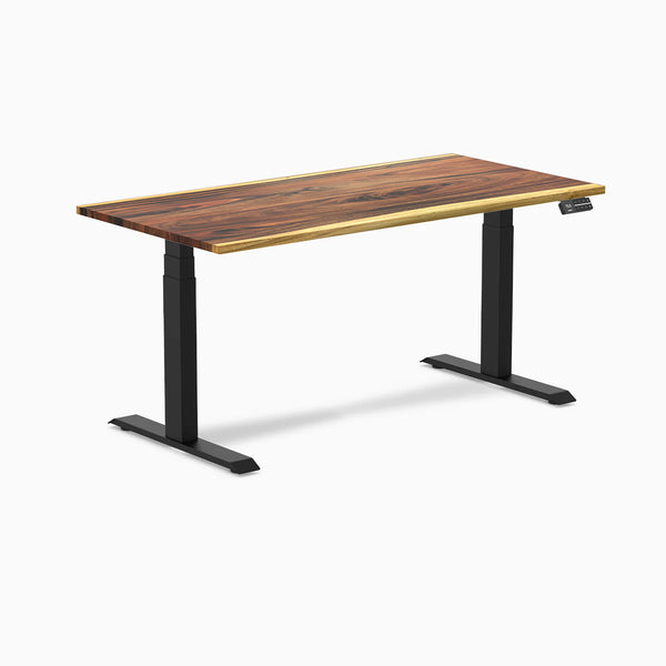 Desky Dual Hardwood Sit Stand Desk - Saman 1500 mm black frame