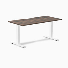 Desky Zero Scalloped Laminate Office Desk, Jarrah Legno desktop, White frame