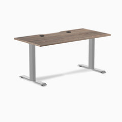 Desky Zero Scalloped Laminate Office Desk, Natural Walnut desktop, Gray frame