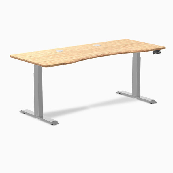 Desky Dual Ergo Edge Sit Stand Desk, Bamboo desktop, Gray frame