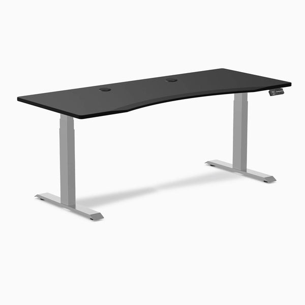 Desky Dual Ergo Edge Sit Stand Desk, Black desktop, Gray frame