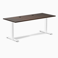 Desky Zero Rubberwood Office Desk, Dark Walnut desktop, White frame