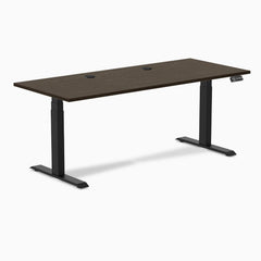 Desky Dual Bamboo Sit Stand Desk, Dark Bamboo desktop, Matte Black frame