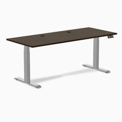 Desky Dual Bamboo Sit Stand Desk, Dark Bamboo desktop, Gray frame
