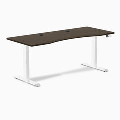 Desky Dual Ergo Edge Sit Stand Desk, Dark Bamboo desktop, White frame