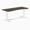Desky Dual Ergo Edge Sit Stand Desk, Dark Bamboo desktop, White frame