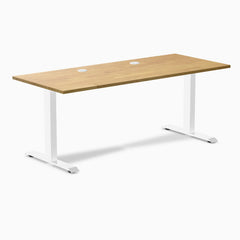 Desky Zero Rubberwood Office Desk, Light Oak desktop, White frame