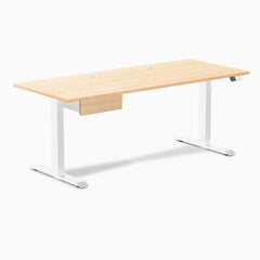 Desky Dual Hardwood Standing Desk With Drawer, Maple desktop, White frame