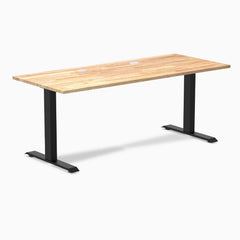Desky Zero Rubberwood Office Desk, Natural Timber desktop, Matte Black frame
