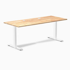 Desky Zero Rubberwood Office Desk, Natural Timber desktop, White frame
