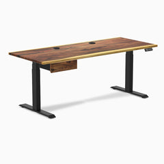 Desky Dual Hardwood Standing Desk With Drawer, Saman desktop, Matte Black frame