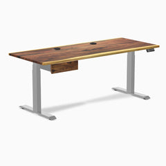 Desky Dual Hardwood Standing Desk With Drawer, Saman desktop, Gray frame