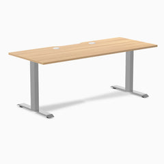 Desky Zero Scalloped Laminate Office Desk, Sublime Teak desktop, Gray frame
