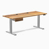 Desky Dual Hardwood Standing Desk With Drawer, Teak desktop, Gray frame