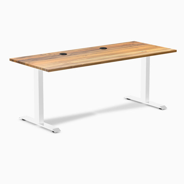 Desky Zero Hardwood Office Desk, Teak desktop, White frame
