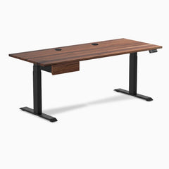 Desky Dual Hardwood Standing Desk With Drawer, Walnut desktop, Matte Black frame