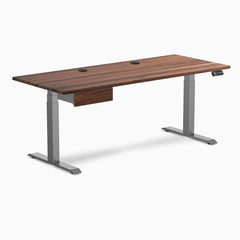 Desky Dual Hardwood Standing Desk With Drawer, Walnut desktop, Space Gray frame