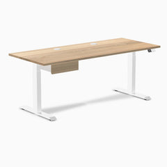Desky Dual Hardwood Standing Desk With Drawer, White Ash desktop, White frame
