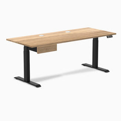 Desky Dual Hardwood Standing Desk With Drawer, White Oak desktop, Matte Black frame