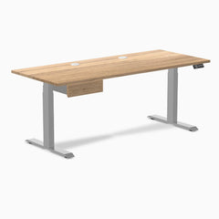 Desky Dual Hardwood Standing Desk With Drawer, White Oak desktop, Gray frame