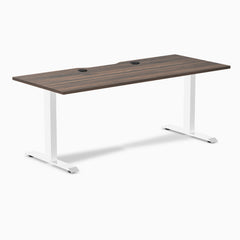Desky Zero Scalloped Laminate Office Desk, Jarrah Legno desktop, White frame